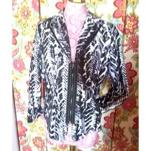 Picadilly Fashions Vintage Jacket XXL Black, Grey & White Print Zippered front